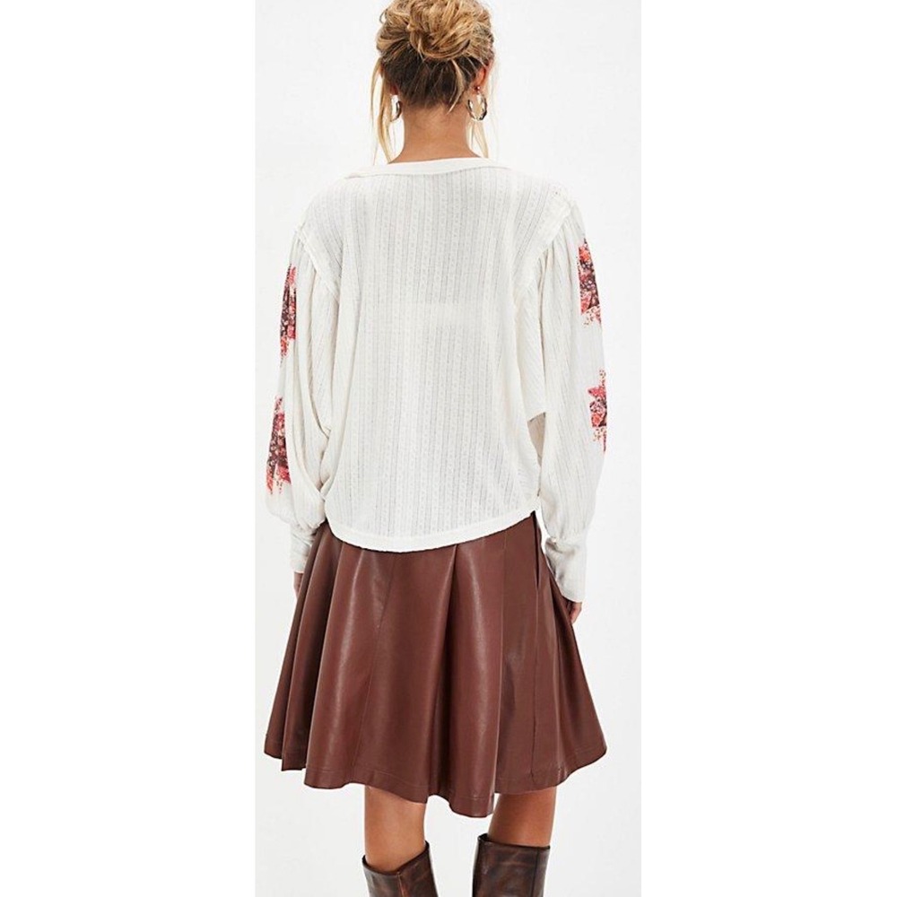 Free People Quinn Quilt Cuff Henley Top M - Picture 2 of 8
